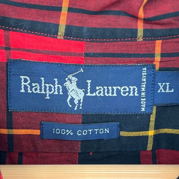 RALPH LAUREN Shirt Men's XL Red Black Plaid Check Crest Long Sleeve Button Down - Picture 5 of 11